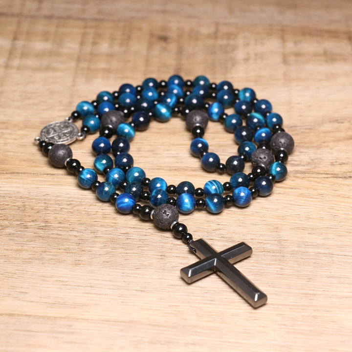 Christianartworkshop Blue Tiger's Eye Rosary: Timeless Emblem of Gentle Heavenly Guardianship - image 3