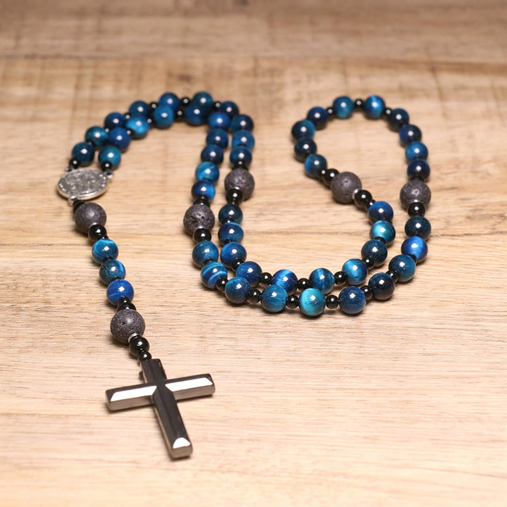 Christianartworkshop Blue Tiger's Eye Rosary: Timeless Emblem of Gentle Heavenly Guardianship - image 6