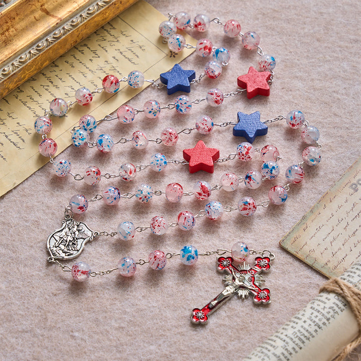 Christianartworkshop Speckled Bead Patriotic Star Accent St.Michael Shield Medallion Enamel Star Crucifix Rosary - image 2