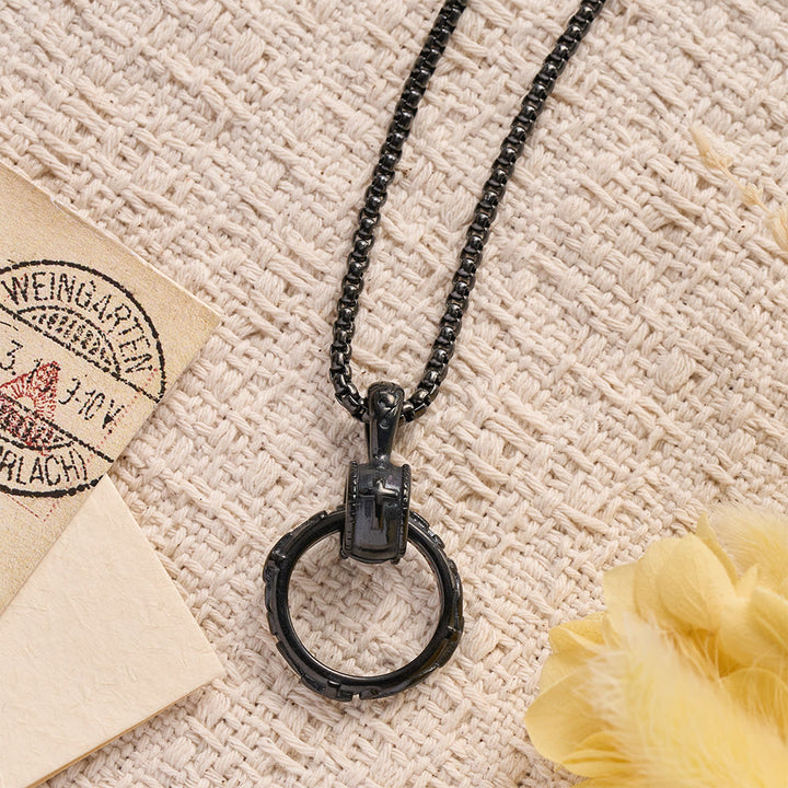 Christianartworkshop Textured Ring Cross Inset Pendant Box Chain Necklace: Timeless Emblem of Gentle Heavenly Guardianship - Black - image 4