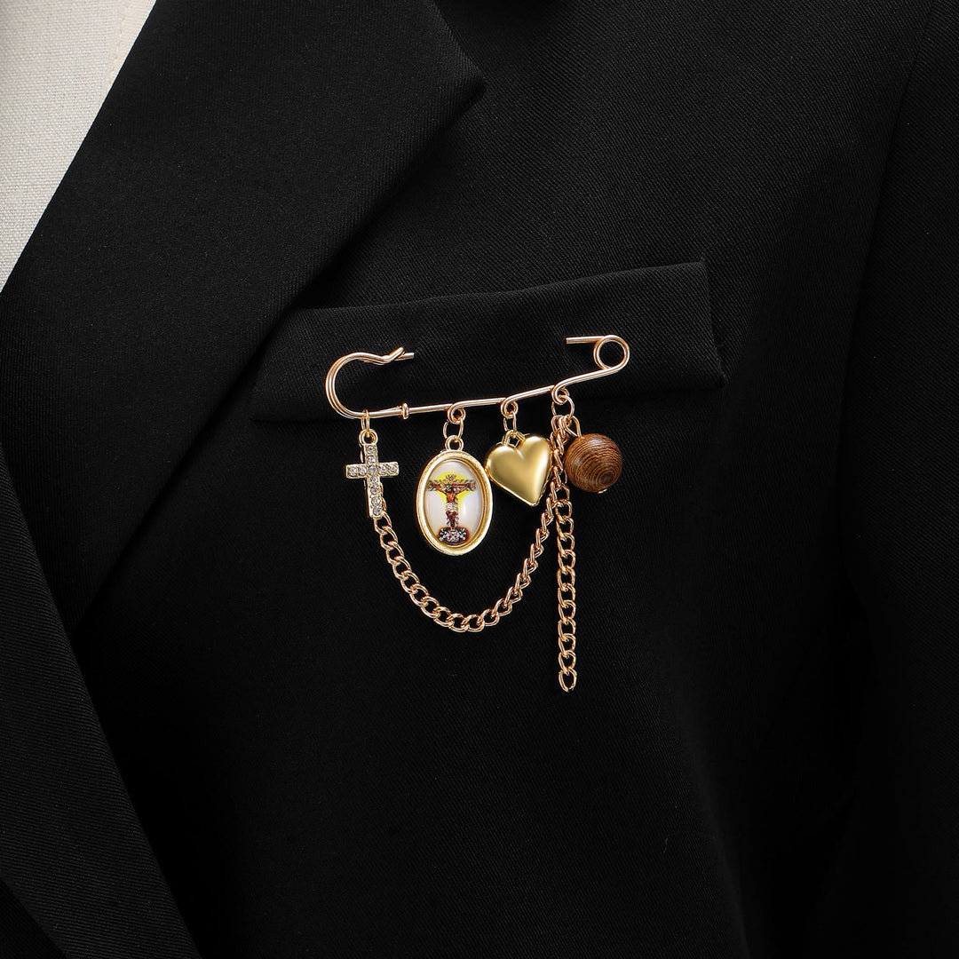Christianartworkshop Multi-Dangle Sacred Portrait Safety Pin Convertible Brooch Necklace: Timeless Emblem of Gentle Heavenly Guardianship - Crucifix Brooch - image 11