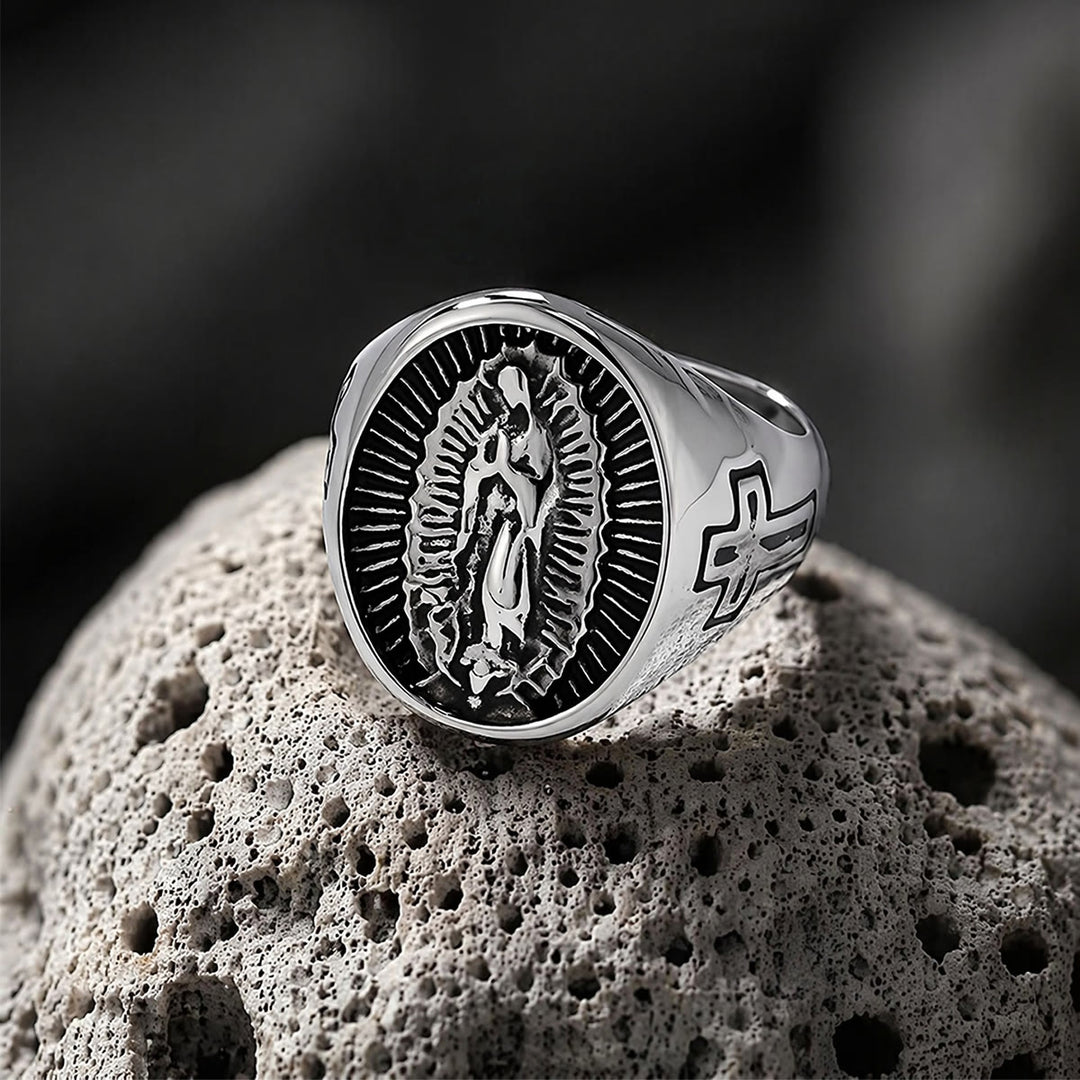 Christianartworkshop Deep Relief Our Lady Of Guadalupe Cross Statement Ring: Timeless Emblem of Unshakable Sacred Faith - image 9