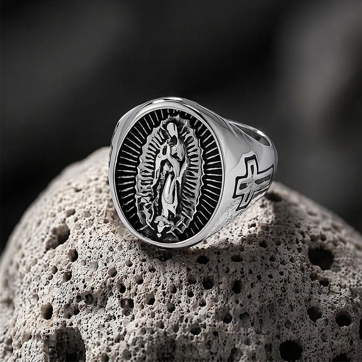 Christianartworkshop Deep Relief Our Lady Of Guadalupe Cross Statement Ring: Timeless Emblem of Unshakable Sacred Faith - image 9
