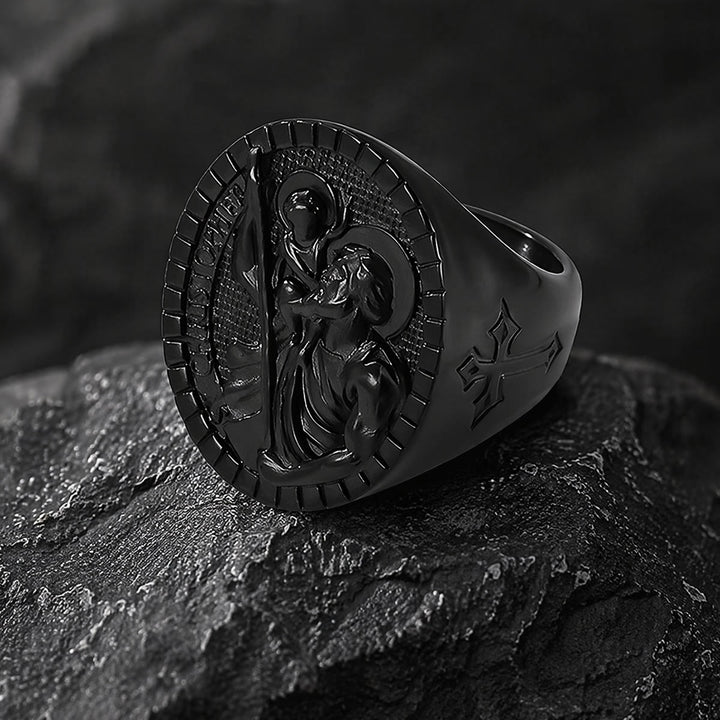 Christianartworkshop St. Christopher Round Ridged Border Signet Ring: Timeless Emblem of Unshakable Sacred Faith - image 15