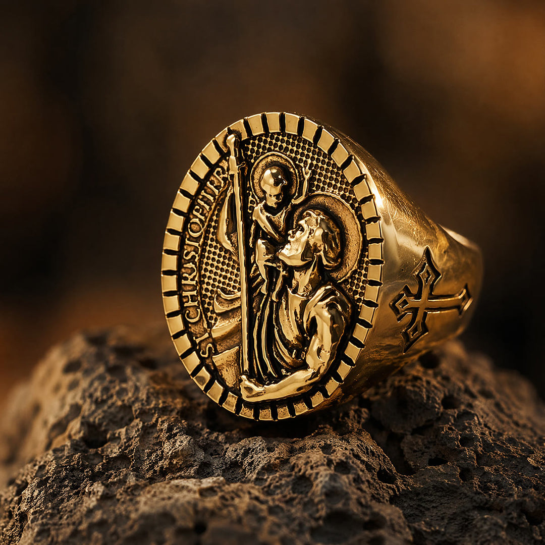 Christianartworkshop St. Christopher Round Ridged Border Signet Ring: Timeless Emblem of Unshakable Sacred Faith - image 11