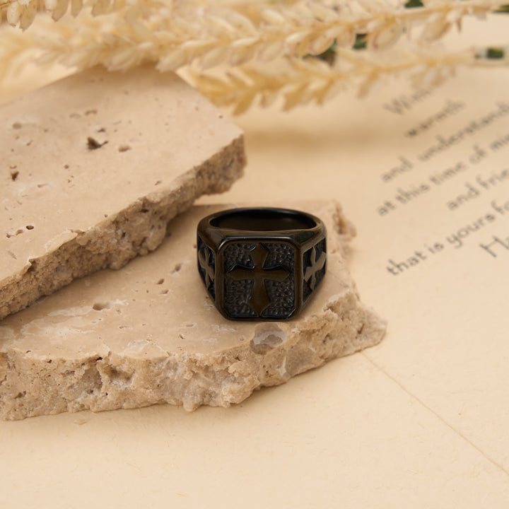 Christianartworkshop Dual Side Square Panel Solid Cross Signet Ring: Timeless Emblem of Unshakable Sacred Faith - Black - US 15 - image 4