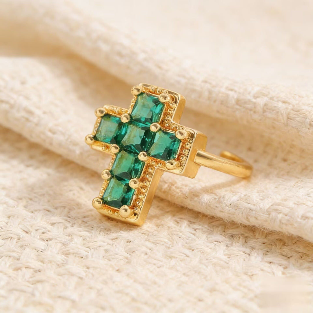 Christianartworkshop Multi-Tone Framed Cross Adjustable Faith Ring: Timeless Emblem of Unshakable Sacred Faith - Green(Suitable for US Sizes 7-11) - image 10