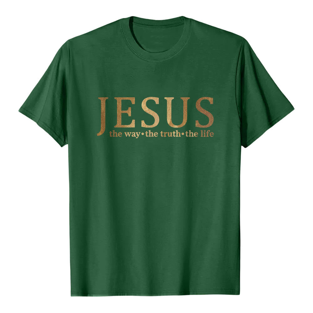 Christianartworkshop Large Vintage Serif JESUS The Way The Truth The Life Dual Font Premium Short Sleeve T-Shirt - Dark Green - 2XL - image 0