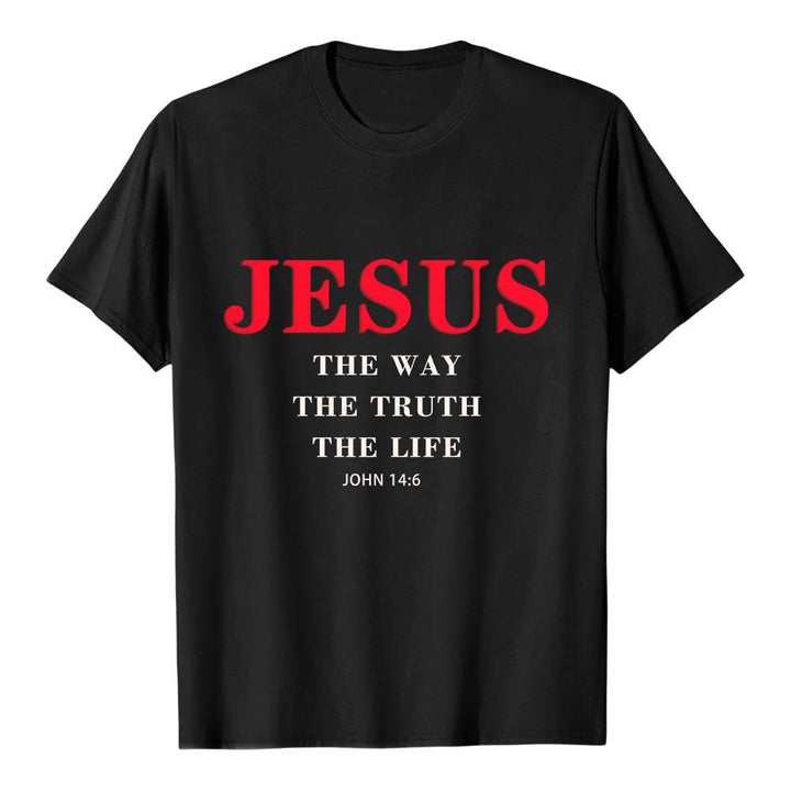 Christianartworkshop Large Bold Serif JESUS The Way The Truth The Life John 14:6 Print Premium Short Sleeve T-Shirt - Black - 2XL - image 12