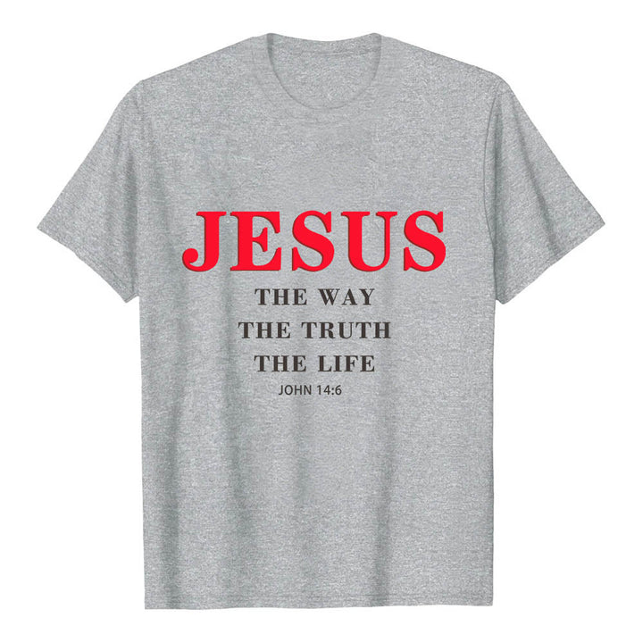 Christianartworkshop Large Bold Serif JESUS The Way The Truth The Life John 14:6 Print Premium Short Sleeve T-Shirt - Grey - 2XL - image 15