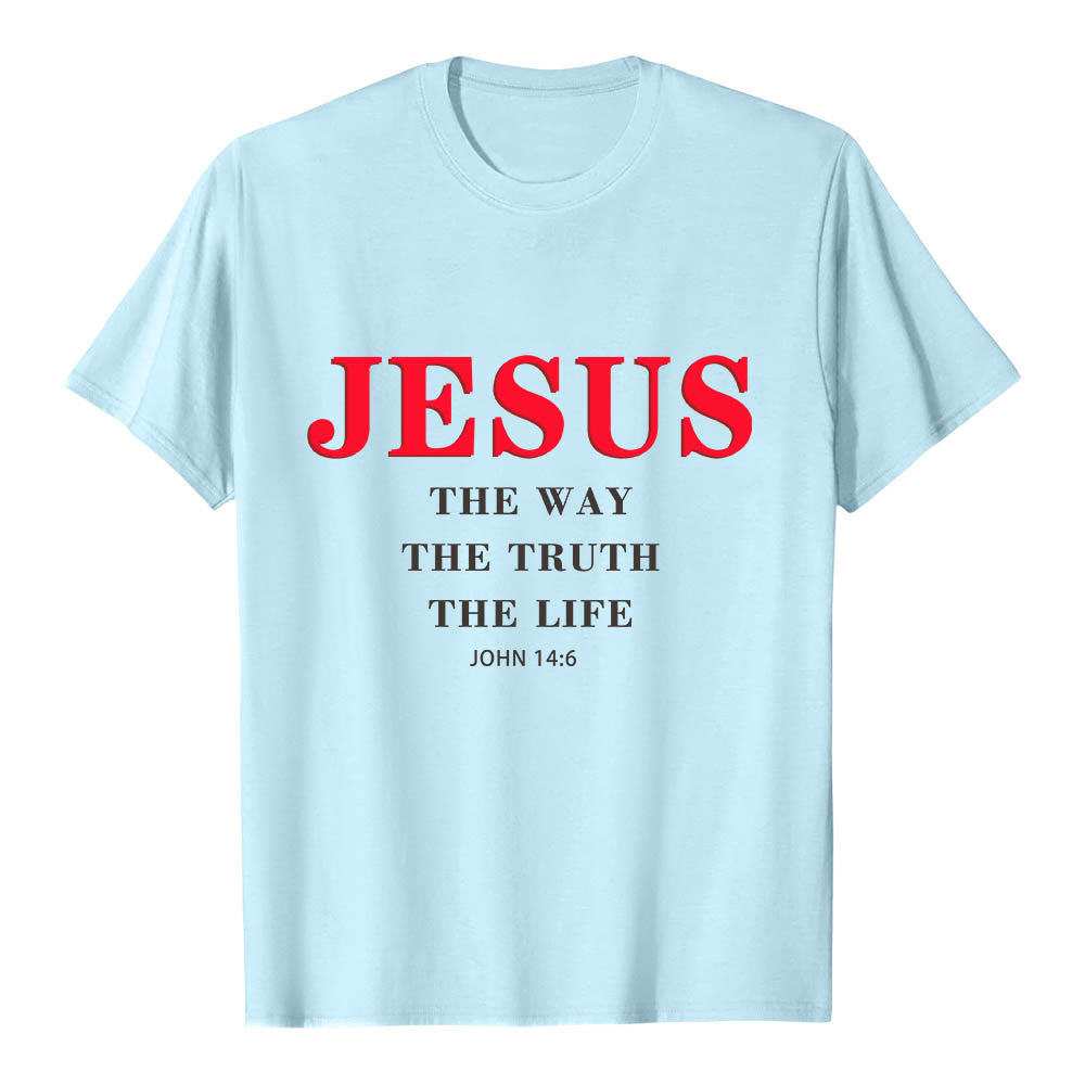 Christianartworkshop Large Bold Serif JESUS The Way The Truth The Life John 14:6 Print Premium Short Sleeve T-Shirt - Blue - 2XL - image 6