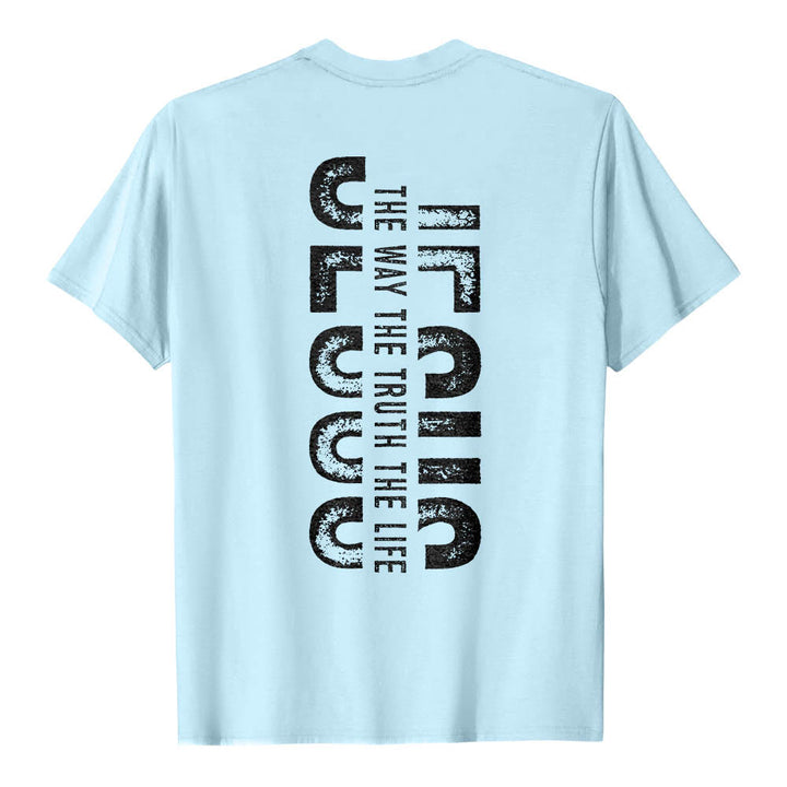 Christianartworkshop Front Cross Back Vertical Distressed JESUS The Way The Truth The Life Premium Short Sleeve T-Shirt - image 11