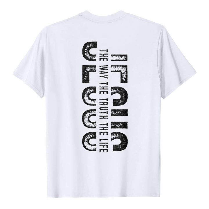 Christianartworkshop Front Cross Back Vertical Distressed JESUS The Way The Truth The Life Premium Short Sleeve T-Shirt - image 5