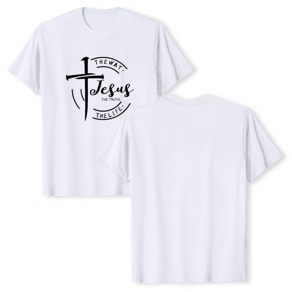 Christianartworkshop Brush Stroke Cross Circular Frame Jesus The Way The Truth The Life Premium Short Sleeve T-Shirt - image 4