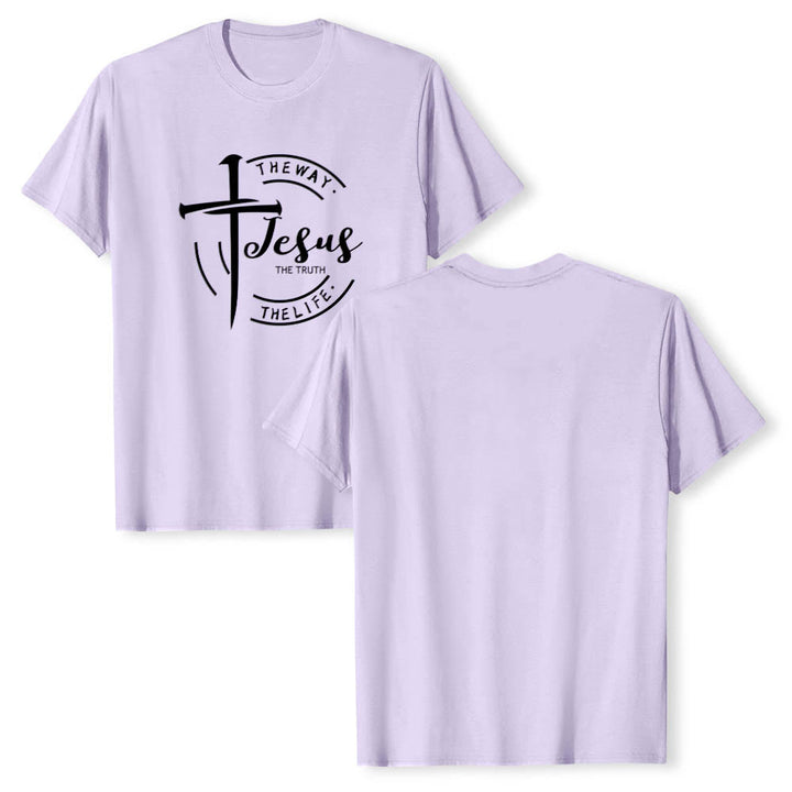 Christianartworkshop Brush Stroke Cross Circular Frame Jesus The Way The Truth The Life Premium Short Sleeve T-Shirt - image 13