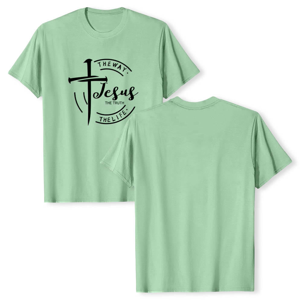 Christianartworkshop Brush Stroke Cross Circular Frame Jesus The Way The Truth The Life Premium Short Sleeve T-Shirt - image 22