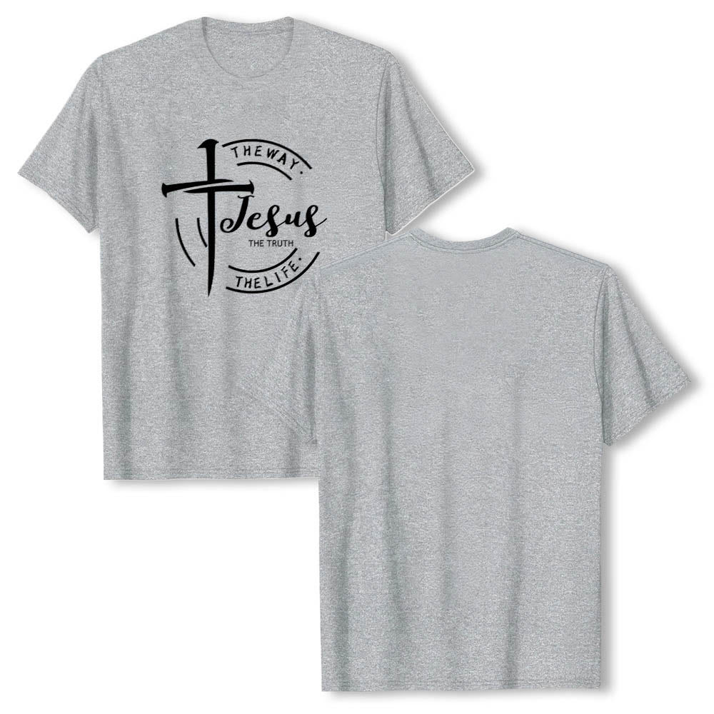 Christianartworkshop Brush Stroke Cross Circular Frame Jesus The Way The Truth The Life Premium Short Sleeve T-Shirt - image 1