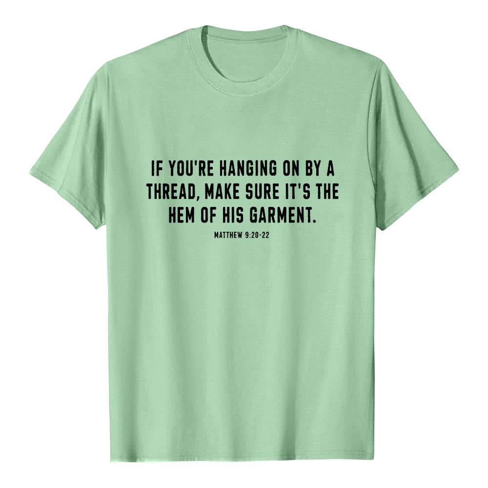 Christianartworkshop If You're Hanging On By A Thread Matthew 9:22 Front Shepherd & Sheep Drawing Back Premium Short Sleeve T-Shirt - image 22