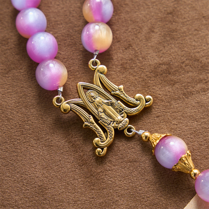Christianartworkshop Gradient Iridescent Cat’s Eye Bead Crucifix & Arched Our Lady Prayer Rosary - image 6