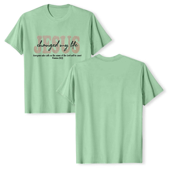 Christianartworkshop JESUS Overlay Cursive Changed My Life Romans 10:13 Triple Layer Text Premium Short Sleeve T-Shirt - image 22