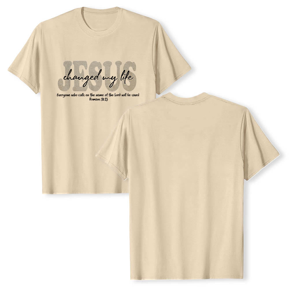 Christianartworkshop JESUS Overlay Cursive Changed My Life Romans 10:13 Triple Layer Text Premium Short Sleeve T-Shirt - Beige - 2XL - image 18