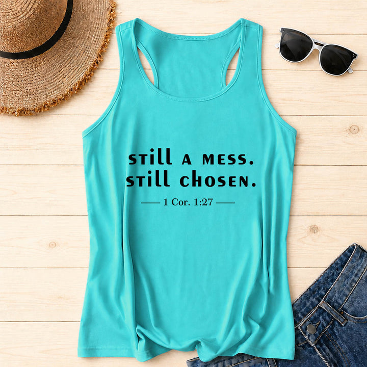 Christianartworkshop Still A Mess Still Chosen Two Line Casual Serif Verse Citation 1 Cor.1:27 Front Print Racerback Tank Top - Mint - 2XL - image 6