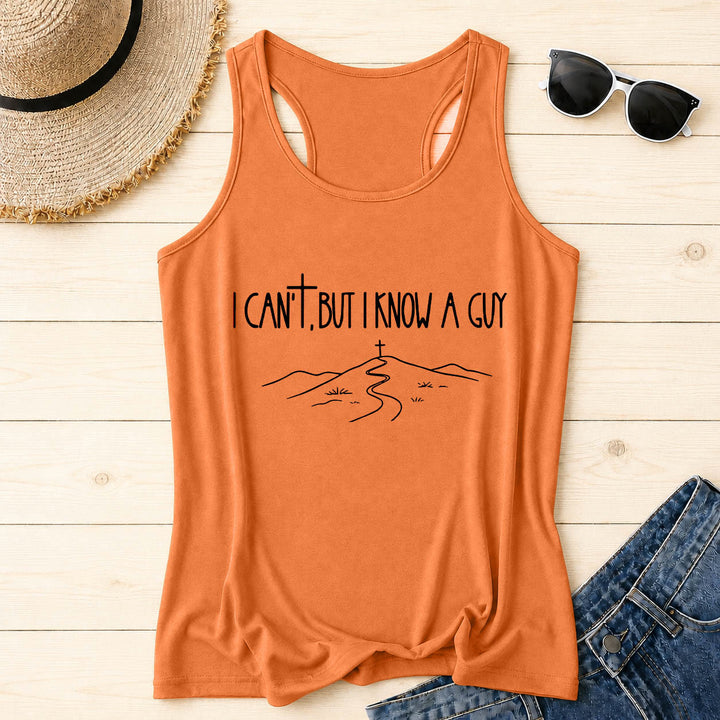 Christianartworkshop I Can't But I Know A Guy Handwritten Font Hill Cross Path Front Print Racerback Tank Top - Orange - 2XL - image 12