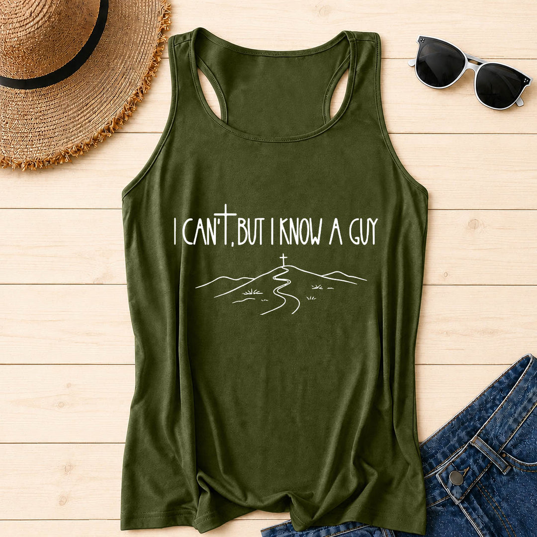 Christianartworkshop I Can't But I Know A Guy Handwritten Font Hill Cross Path Front Print Racerback Tank Top - Army Green - 2XL - image 14