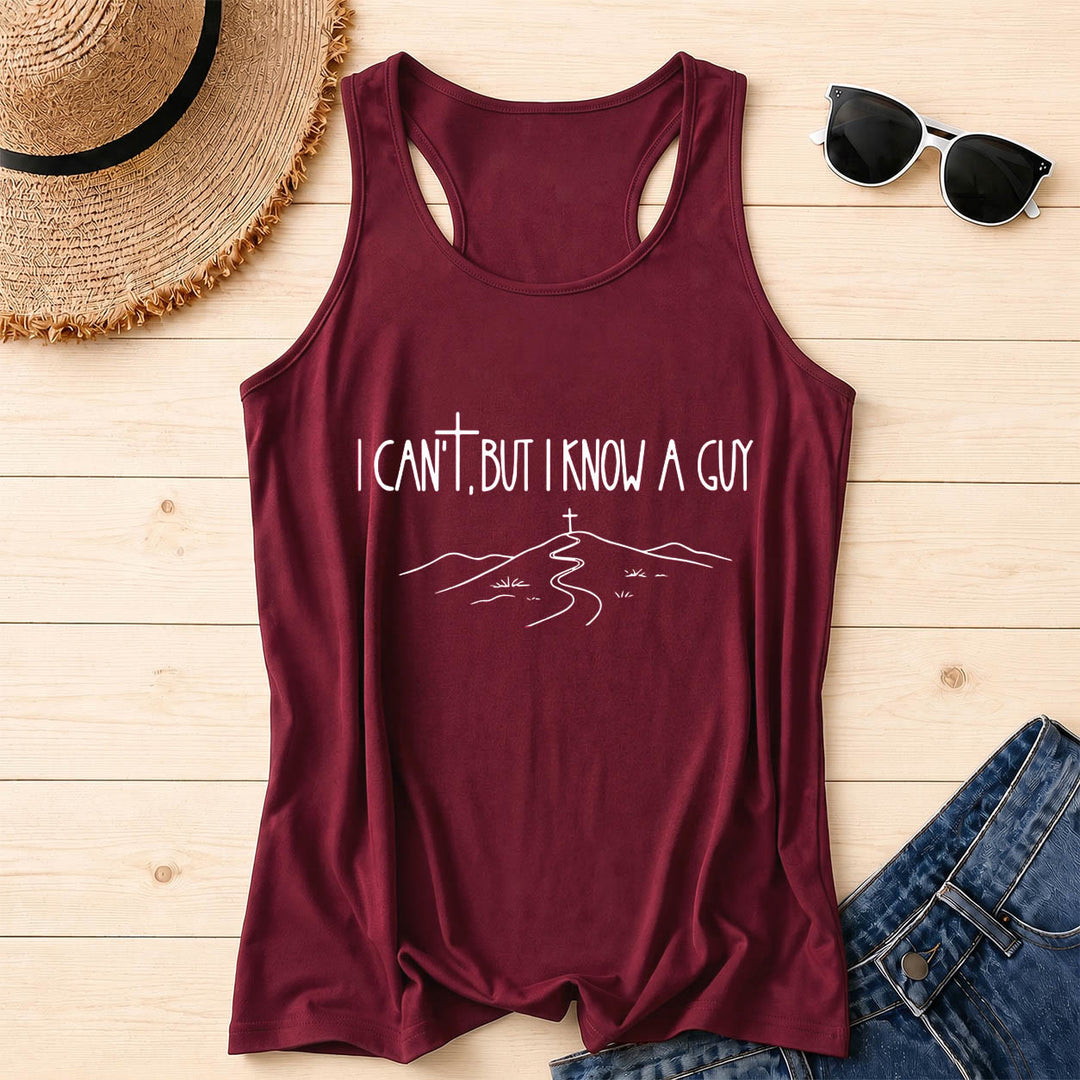 Christianartworkshop I Can't But I Know A Guy Handwritten Font Hill Cross Path Front Print Racerback Tank Top - Wine - 2XL - image 0