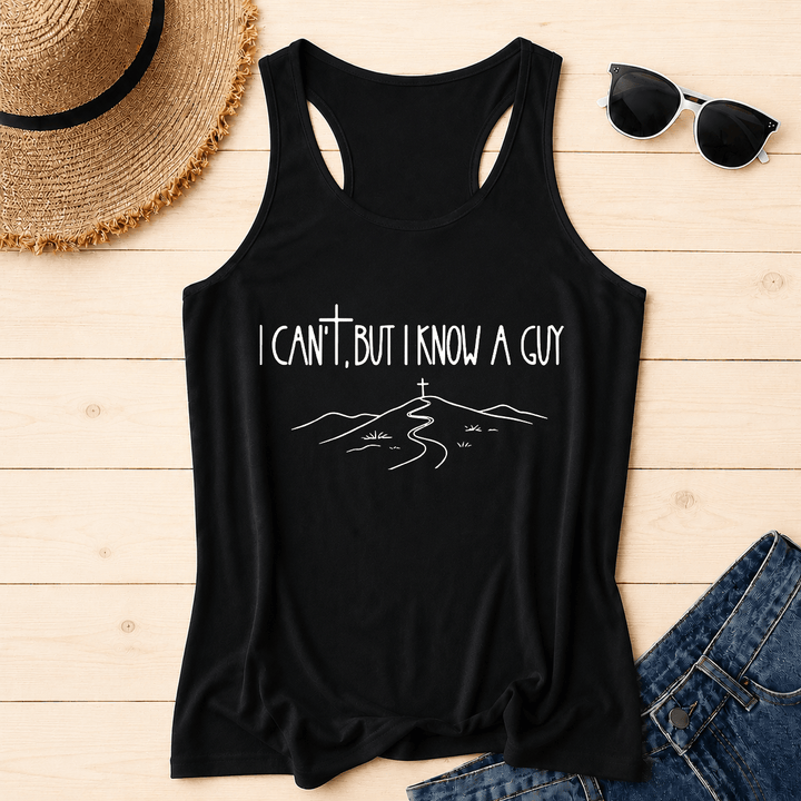 Christianartworkshop I Can't But I Know A Guy Handwritten Font Hill Cross Path Front Print Racerback Tank Top - Black - 2XL - image 10