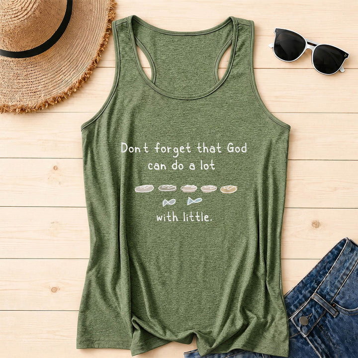 Christianartworkshop Don't Forget That God Can Do A Lot With Little Five Loaves Two Fish Line Sketch Graphic Racerback Tank Top - Olive Green - 2XL - image 0
