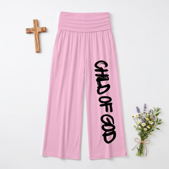 Christianartworkshop Vertical Brush Stroke Child Of God Hand Lettering Fold Over High Waist Wide Leg Pants - Pink - US22,UK/AU26,EU54(6XL) - image 12