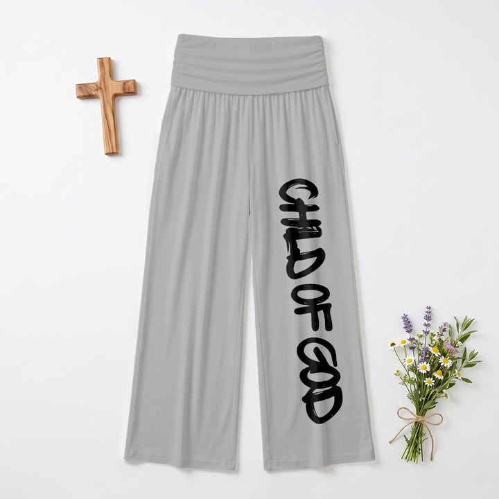Christianartworkshop Vertical Brush Stroke Child Of God Hand Lettering Fold Over High Waist Wide Leg Pants - Grey - US22,UK/AU26,EU54(6XL) - image 9