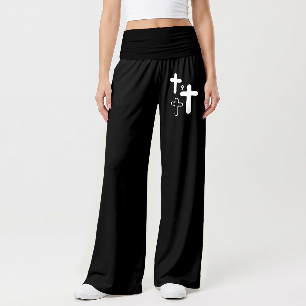 Christianartworkshop Minimal Multi Cross Graphic Front Hip Print Fold Over High Waist Wide Leg Pants - image 4