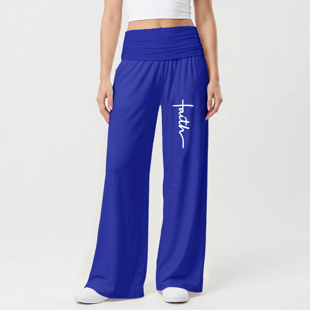 Christianartworkshop Vertical Cursive Faith Handwriting Print Fold Over High Waist Wide Leg Pants - image 13