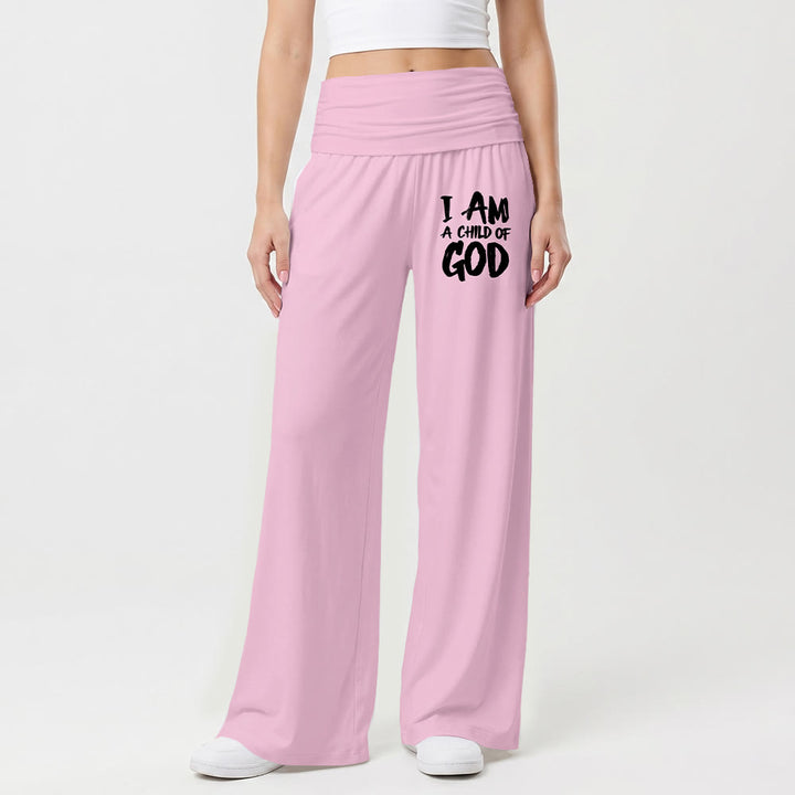 Christianartworkshop I Am A Child Of God Rough Brush Block Letter Front Thigh Print Wide Leg Pants - image 1