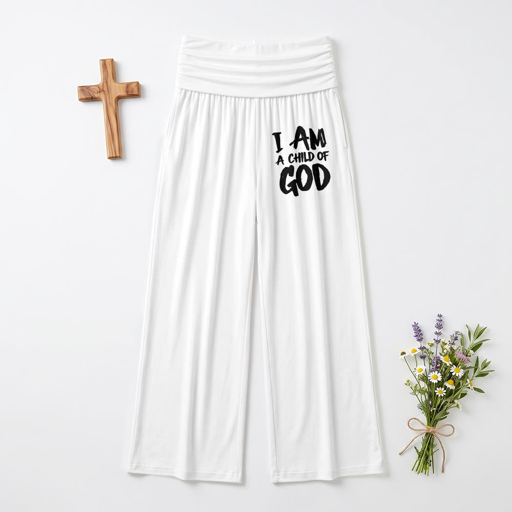 Christianartworkshop I Am A Child Of God Rough Brush Block Letter Front Thigh Print Wide Leg Pants - White - US22,UK/AU26,EU54(6XL) - image 6