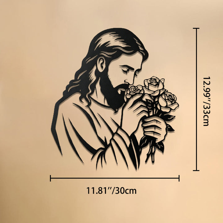 Christianartworkshop Jesus Holding Rose Metal Wall Decor: Timeless Emblem of Sacred Redemptive Grace - 11.81''*12.99''*0.04''/30cm*33cm*0.1cm - image 9