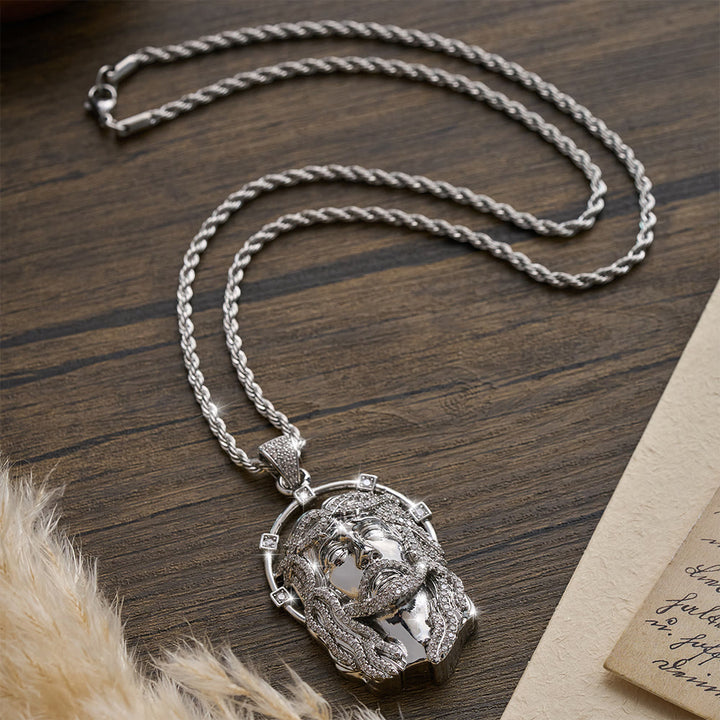 Christianartworkshop Oval Rhinestone Halo Holy Face Pendant Multiple Style Link Chain Necklace: Timeless Emblem of Gentle Heavenly Guardianship - image 12
