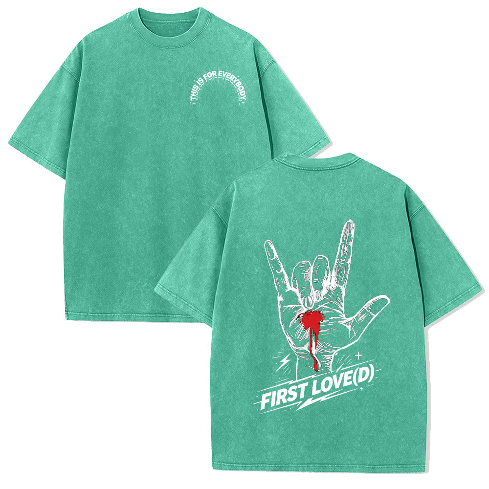 Christianartworkshop Grunge Rock Hand Bleeding Heart Graphic Arch Slogan Front Large First Love Letter Back Washed T-Shirt - Green - 5XL - image 9