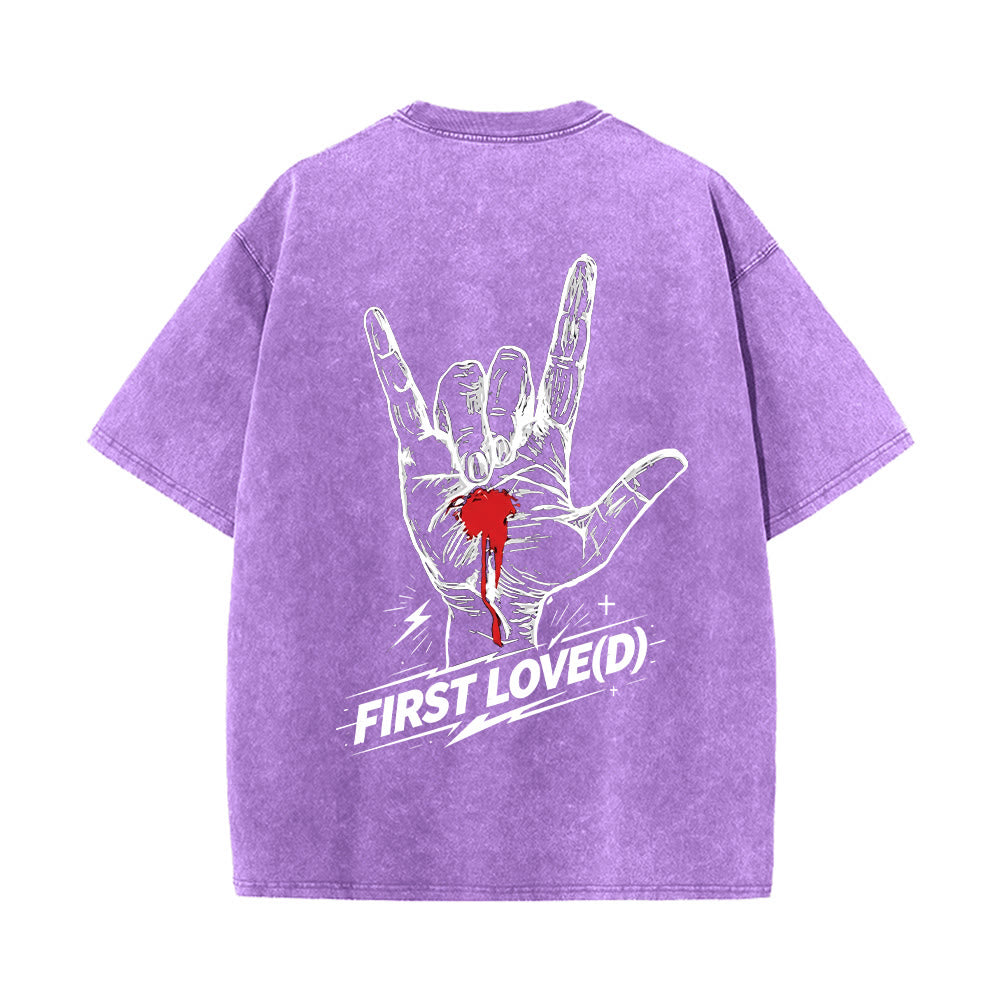 Christianartworkshop Grunge Rock Hand Bleeding Heart Graphic Arch Slogan Front Large First Love Letter Back Washed T-Shirt - image 14