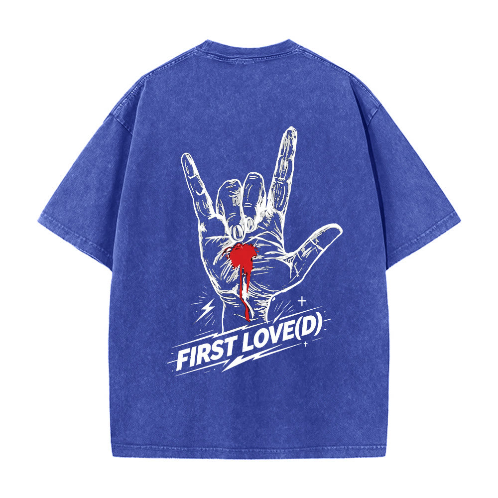 Christianartworkshop Grunge Rock Hand Bleeding Heart Graphic Arch Slogan Front Large First Love Letter Back Washed T-Shirt - image 20