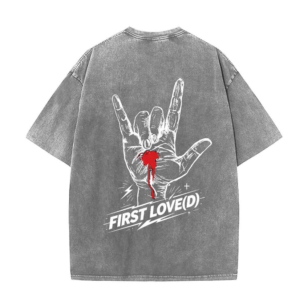 Christianartworkshop Grunge Rock Hand Bleeding Heart Graphic Arch Slogan Front Large First Love Letter Back Washed T-Shirt - image 26