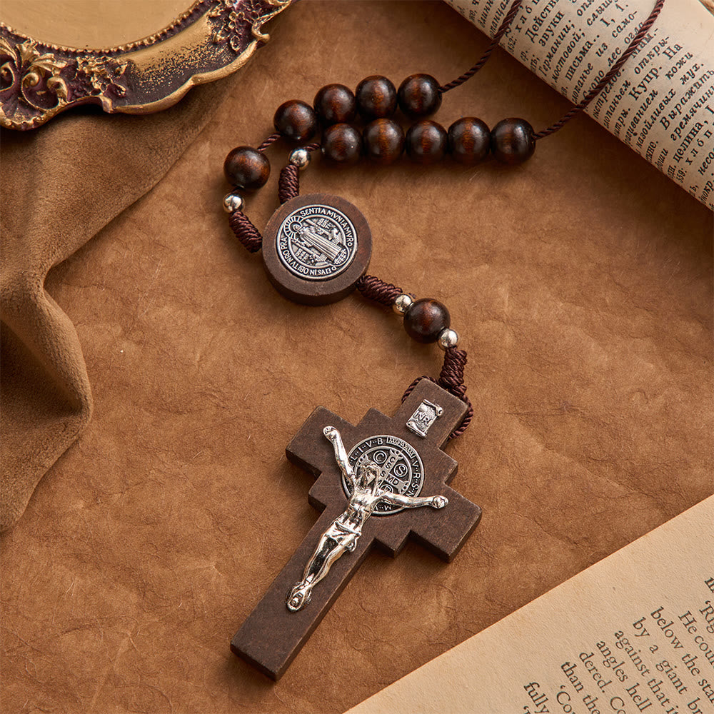 Christianartworkshop Round Bead Car Rosary Crucifix Our Lady Embossed Medal Car Hanging Pendant: A Reminder of Merciful Divine Protection on Every Trip - image 4