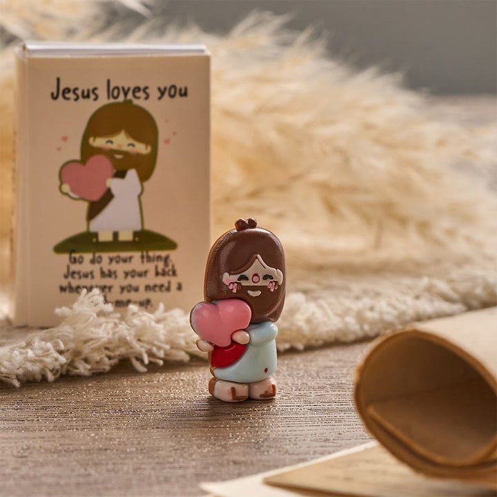 Christianartworkshop Mini Jesus Om Heart Holding Figurine 3 Pack Scripture Jesus Loves You Card Devotional Gift Set: A Symbol of Divine Joy & Faith - image 5