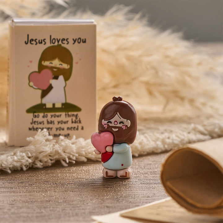 Christianartworkshop Mini Jesus Om Heart Holding Figurine 3 Pack Scripture Jesus Loves You Card Devotional Gift Set: A Symbol of Divine Joy & Faith - image 3