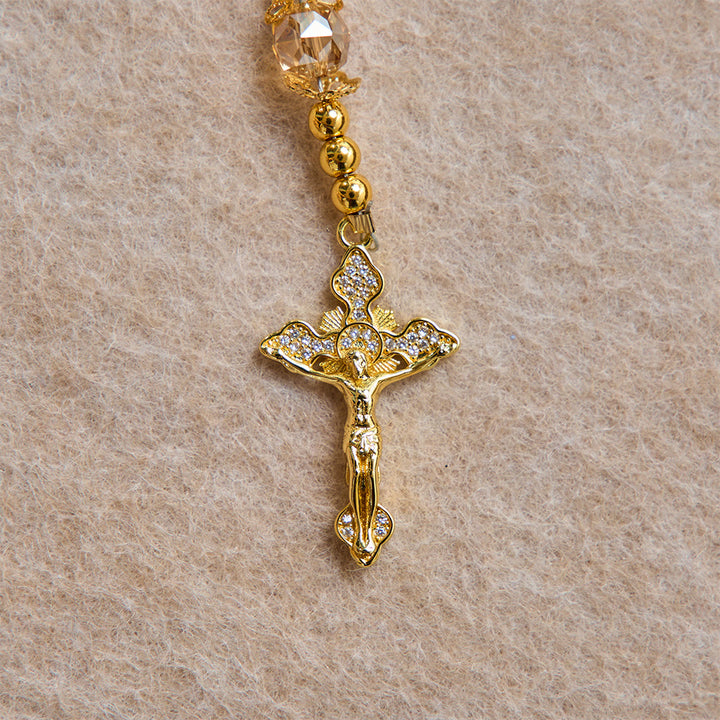 Christianartworkshop Luxe Champagne-Tone Pocket Rosary With Sacred Heart & Jeweled Crucifix: Dual-Use Prayer & Car Hanging Charm - image 8