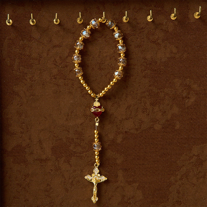 Christianartworkshop Luxe Champagne-Tone Pocket Rosary With Sacred Heart & Jeweled Crucifix: Dual-Use Prayer & Car Hanging Charm - image 4