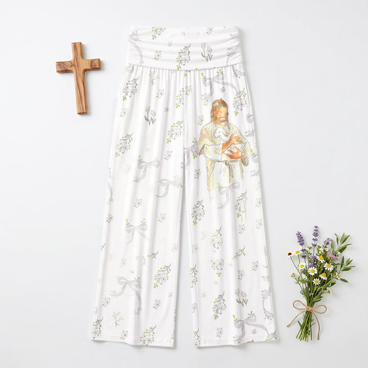 Christianartworkshop Bow Botanical Pattern Jesus The Good Shepherd Casual Wide Leg Pants - US22,UK/AU26,EU54(6XL) - image 0