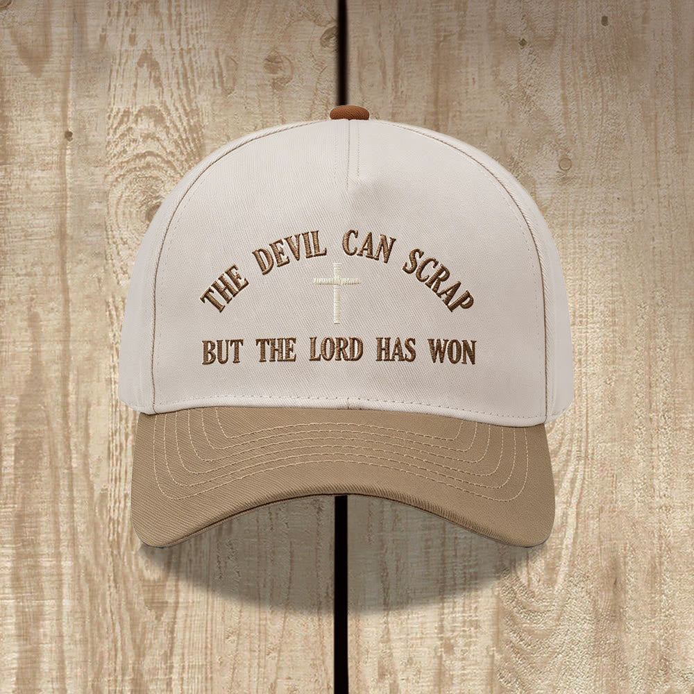 Christianartworkshop Arch Scripture Cross Motif THE DEVIL CAN SCRAP BUT THE LORD HAS WON Embroidery Washed Baseball Cap - Khaki - image 4